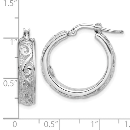 Sterlingsilber Rhodiniert Poliert und Strukturiert Rund Creolen