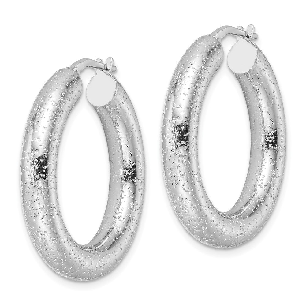 Sterlingsilber Rhodiniert Lasergraviert-cut 5mm Rund Creolen