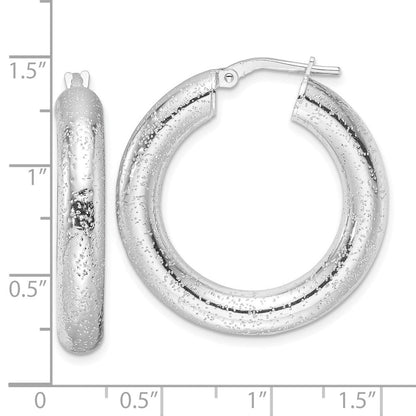 Sterlingsilber Rhodiniert Lasergraviert-cut 5mm Rund Creolen