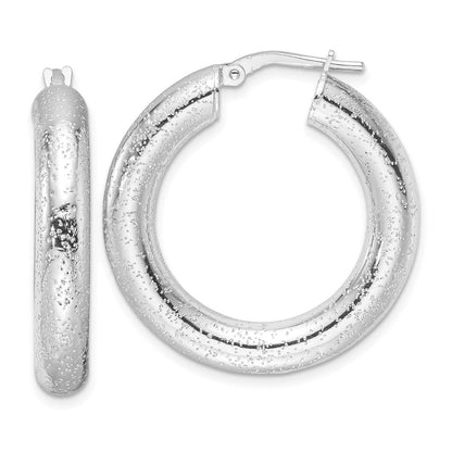Sterlingsilber Rhodiniert Lasergraviert-cut 5mm Rund Creolen