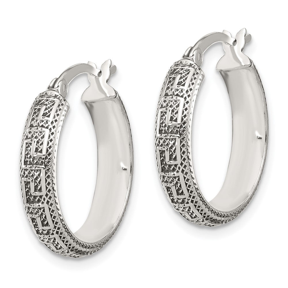 Sterlingsilber Antikisiert/textured Greek Key Sm Rund Creolen