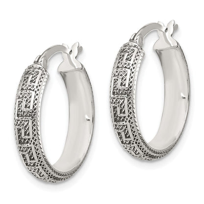 Sterlingsilber Antikisiert/textured Greek Key Sm Rund Creolen