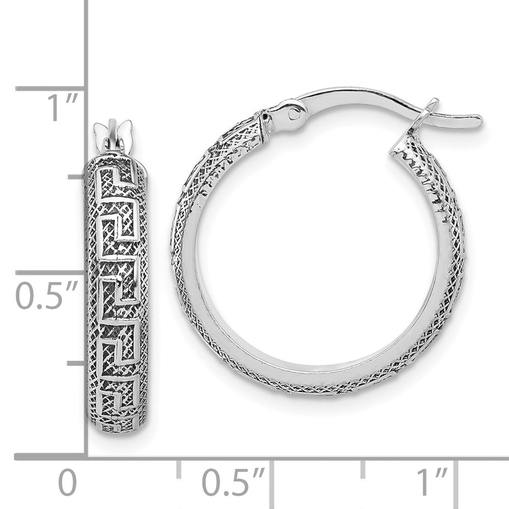 Sterlingsilber Antikisiert/textured Greek Key Sm Rund Creolen