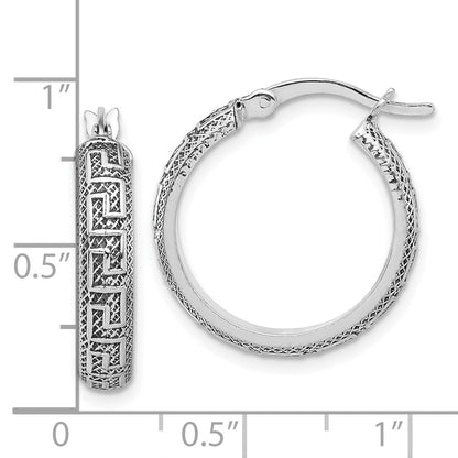 Sterlingsilber Antikisiert/textured Greek Key Sm Rund Creolen