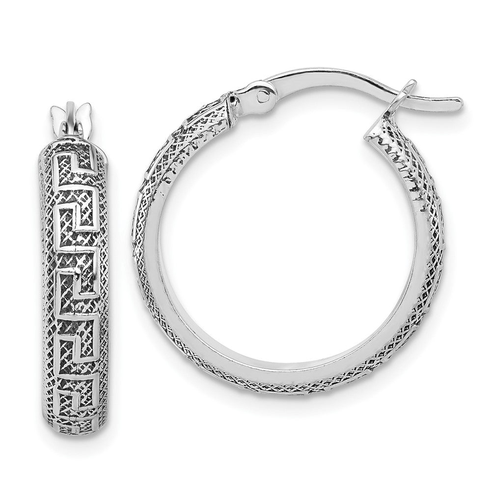 Sterlingsilber Antikisiert/textured Greek Key Sm Rund Creolen