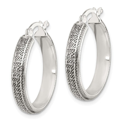 Sterlingsilber Antikisiert/textured Greek Key Lg Rund Creolen
