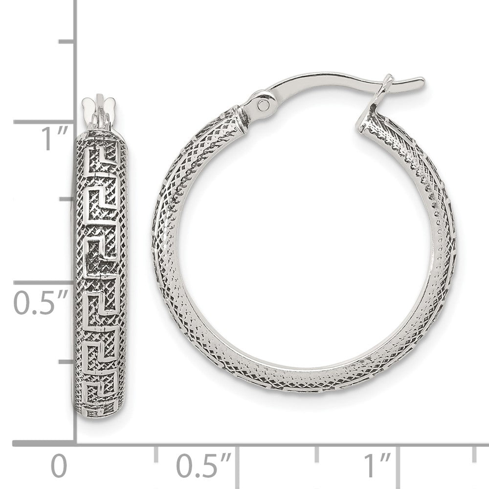 Sterlingsilber Antikisiert/textured Greek Key Lg Rund Creolen
