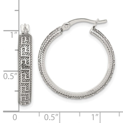 Sterlingsilber Antikisiert/textured Greek Key Lg Rund Creolen