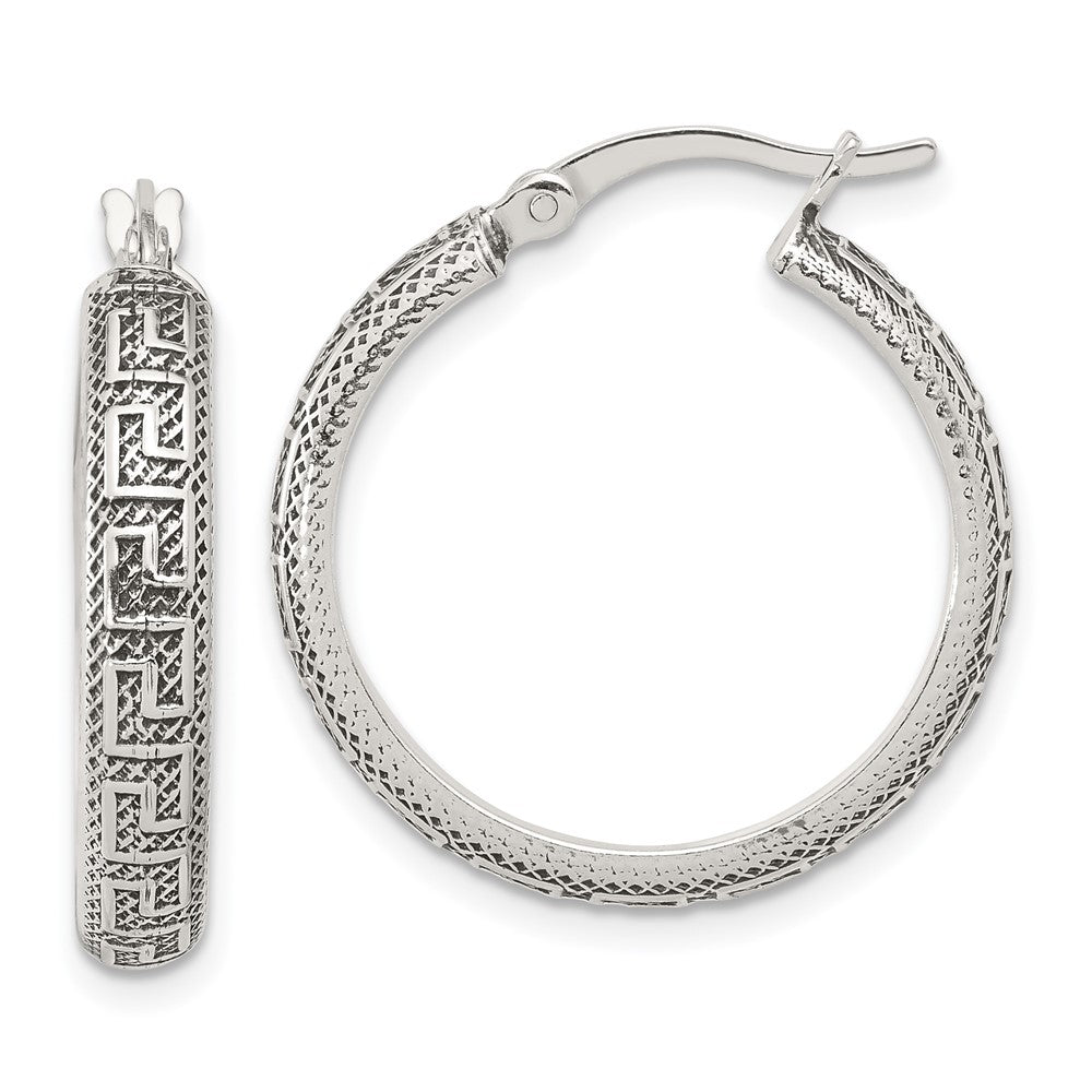 Sterlingsilber Antikisiert/textured Greek Key Lg Rund Creolen
