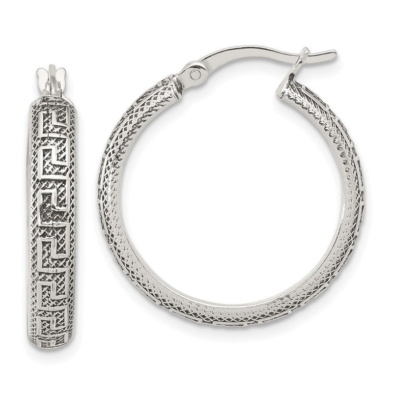 Sterlingsilber Antikisiert/textured Greek Key Lg Rund Creolen