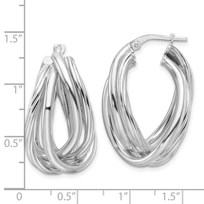 Sterlingsilber Rhodiniert Poliert und Gedreht Fantasie Oval Creolen