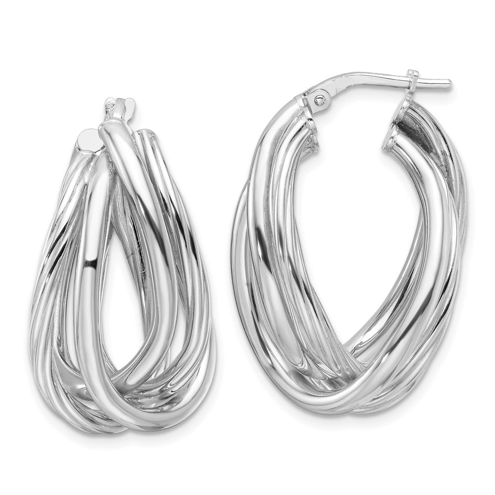 Sterlingsilber Rhodiniert Poliert und Gedreht Fantasie Oval Creolen