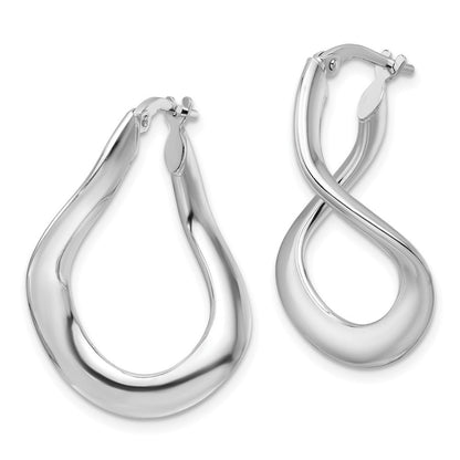 Sterlingsilber Rhodiniert Poliert und Gedreht Oval Creolen