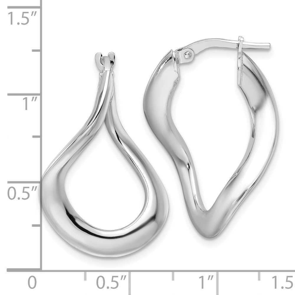Sterlingsilber Rhodiniert Poliert und Gedreht Oval Creolen