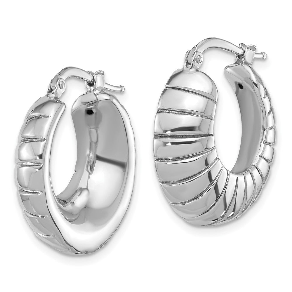 Sterlingsilber Rhodiniert Poliert & Striped Klein Rund Creolen