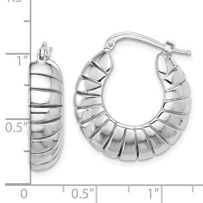 Sterlingsilber Rhodiniert Poliert & Striped Klein Rund Creolen