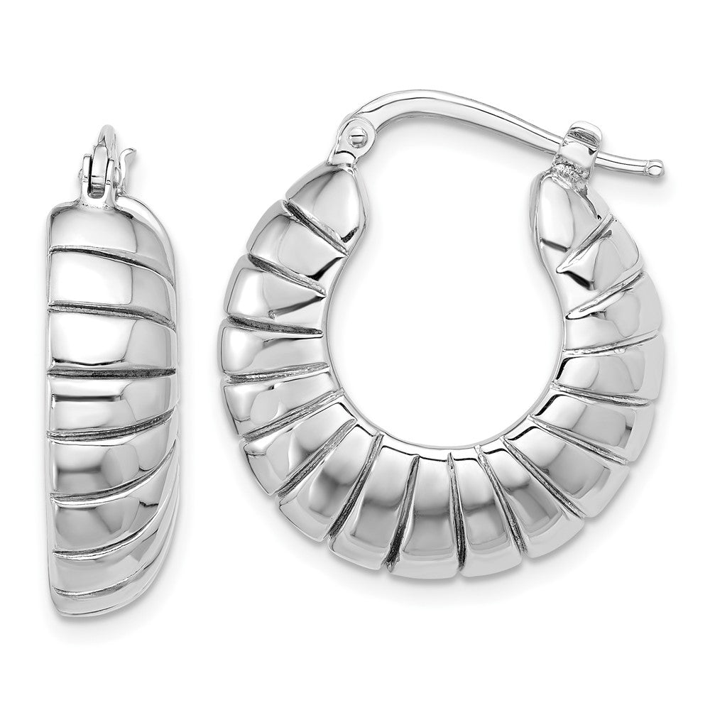 Sterlingsilber Rhodiniert Poliert & Striped Klein Rund Creolen