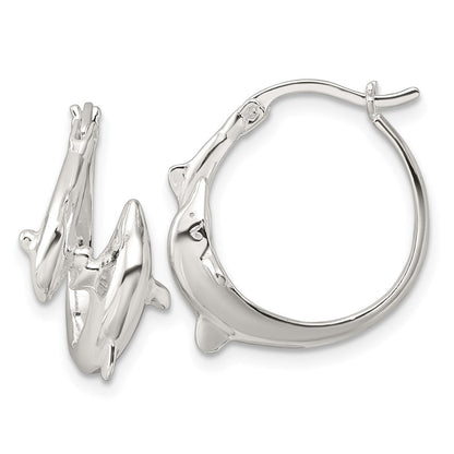 Sterlingsilber Poliert Dolphins Rund Creolen