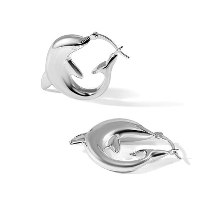 Sterlingsilber Poliert Delfin Rund Creolen