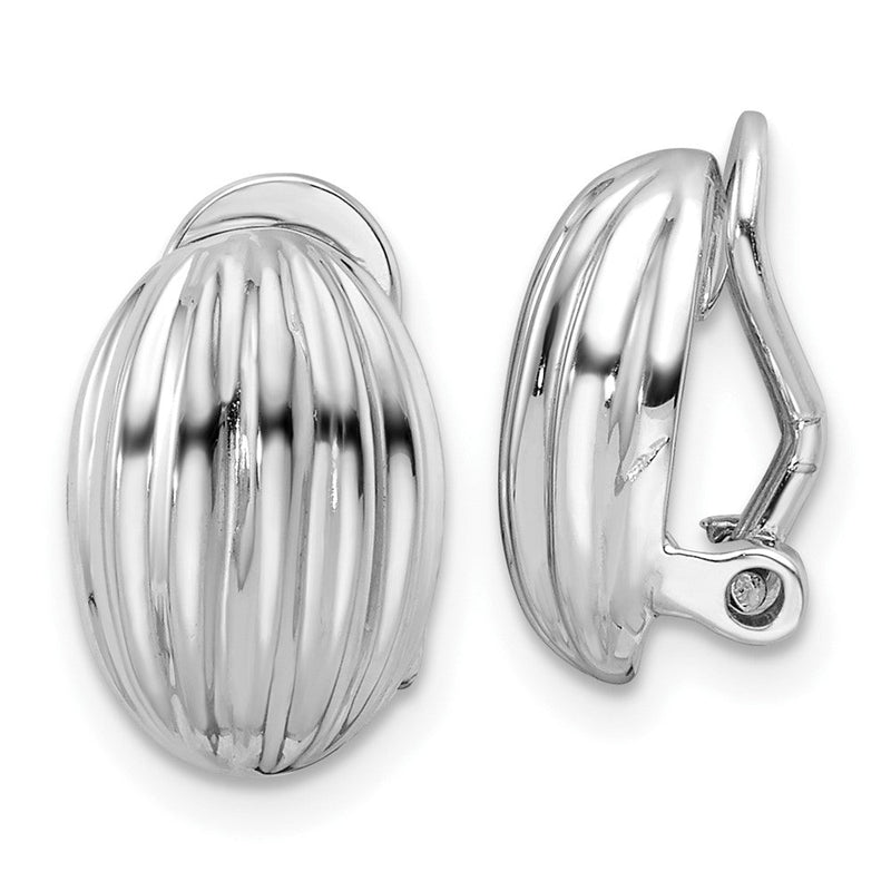 Sterlingsilber Rhodiniert Striped Oval Non-pierced Ohrringe