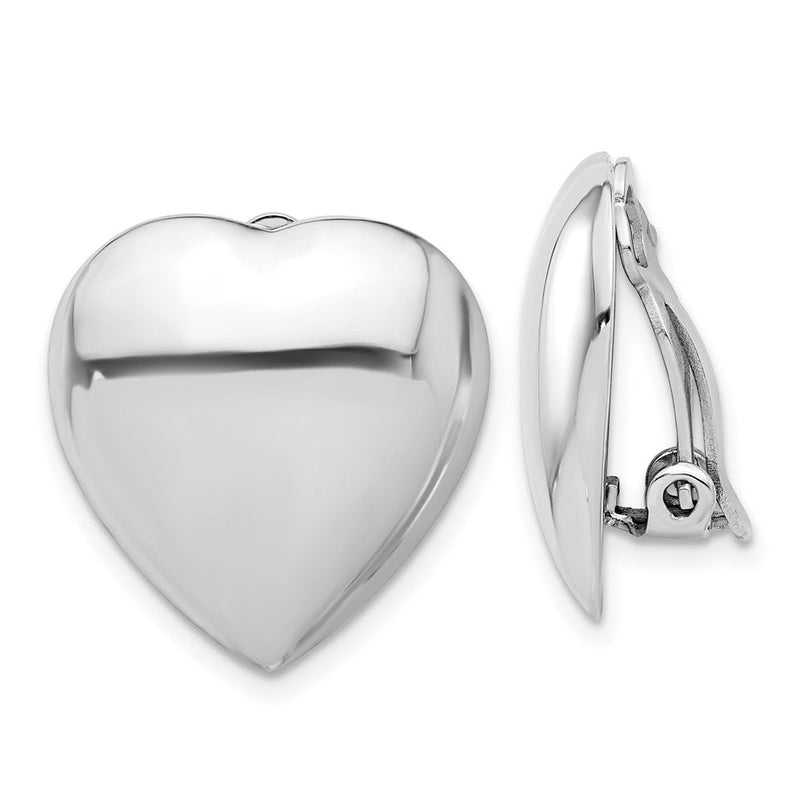 Sterlingsilber Rhodiniert Poliert Herz Klammer Non-pierced Ohrringe