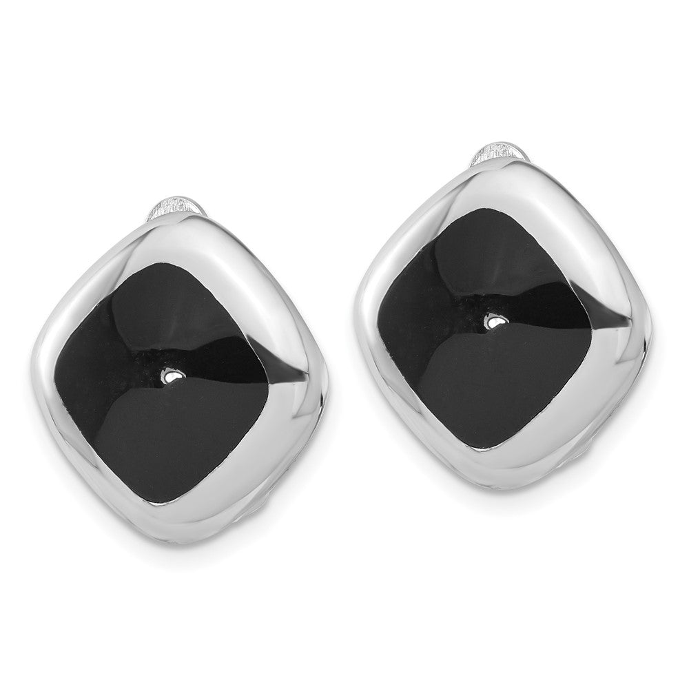 Sterlingsilber Rhodiniert Schwarz Onyx Quadratisch Non-pierced Ohrringe