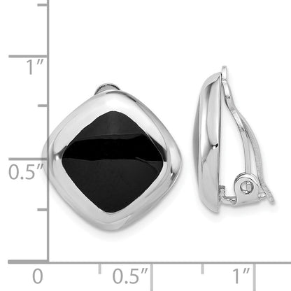 Sterlingsilber Rhodiniert Schwarz Onyx Quadratisch Non-pierced Ohrringe