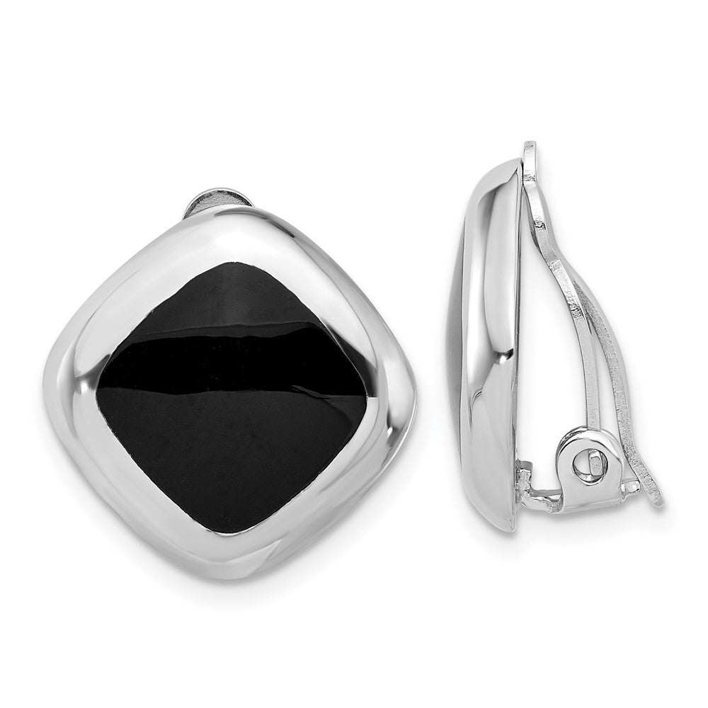 Sterlingsilber Rhodiniert Schwarz Onyx Quadratisch Non-pierced Ohrringe