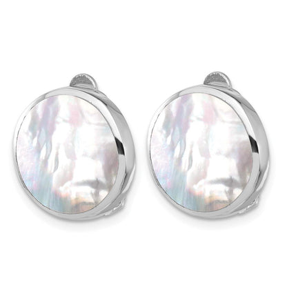 Sterlingsilber Rhodiniert Perlmutt Rund Non-pierced Ohrringe