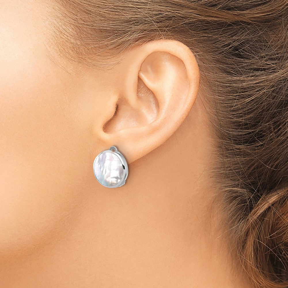 Sterlingsilber Rhodiniert Perlmutt Rund Non-pierced Ohrringe