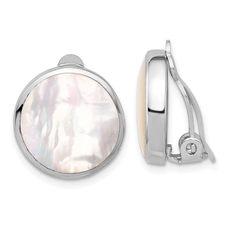 Sterlingsilber Rhodiniert Perlmutt Rund Non-pierced Ohrringe