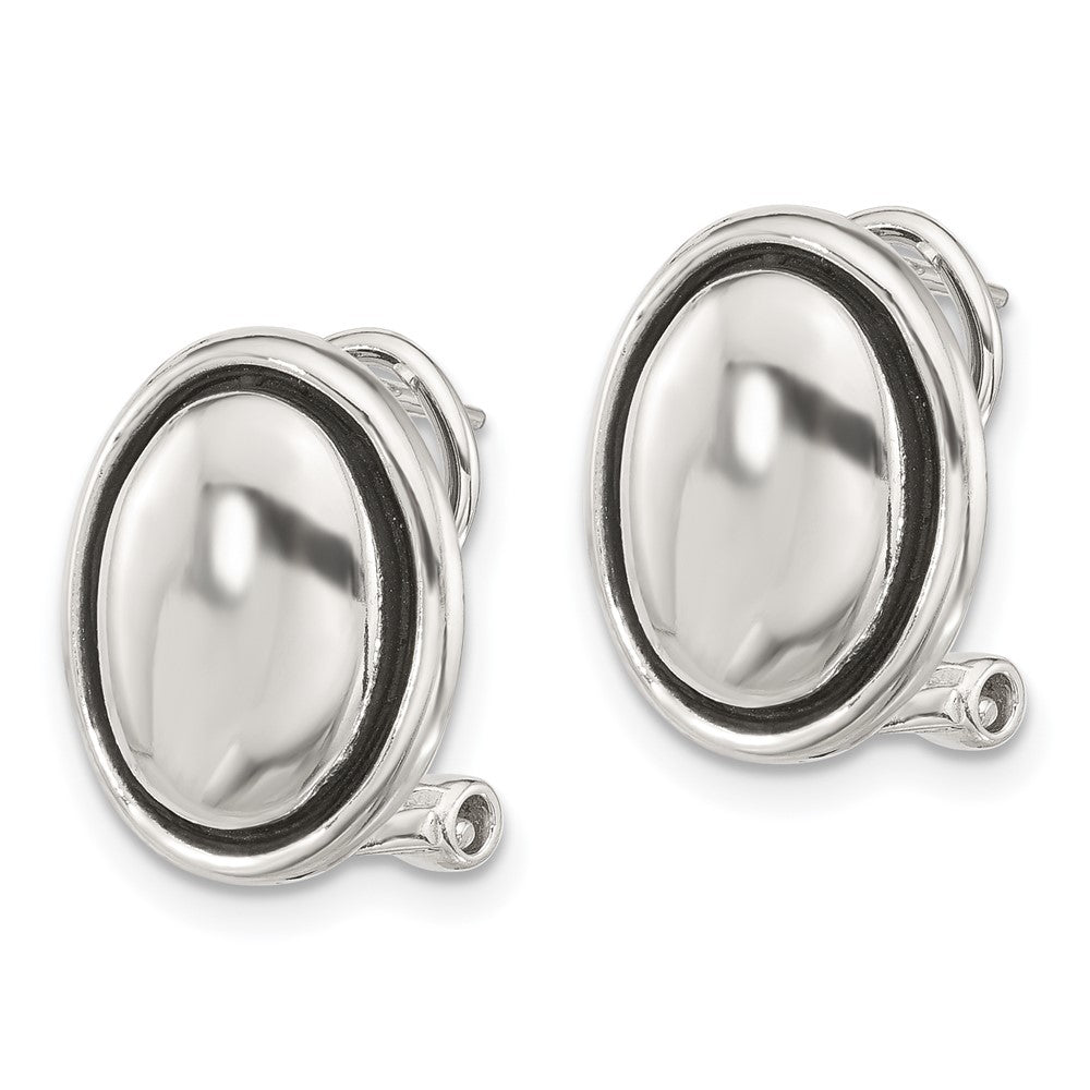 Sterlingsilber Poliert und Antikisiert Oval Omega Rückseite Ohrringe