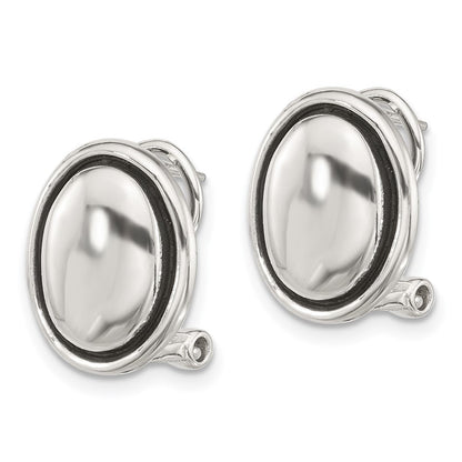 Sterlingsilber Poliert und Antikisiert Oval Omega Rückseite Ohrringe