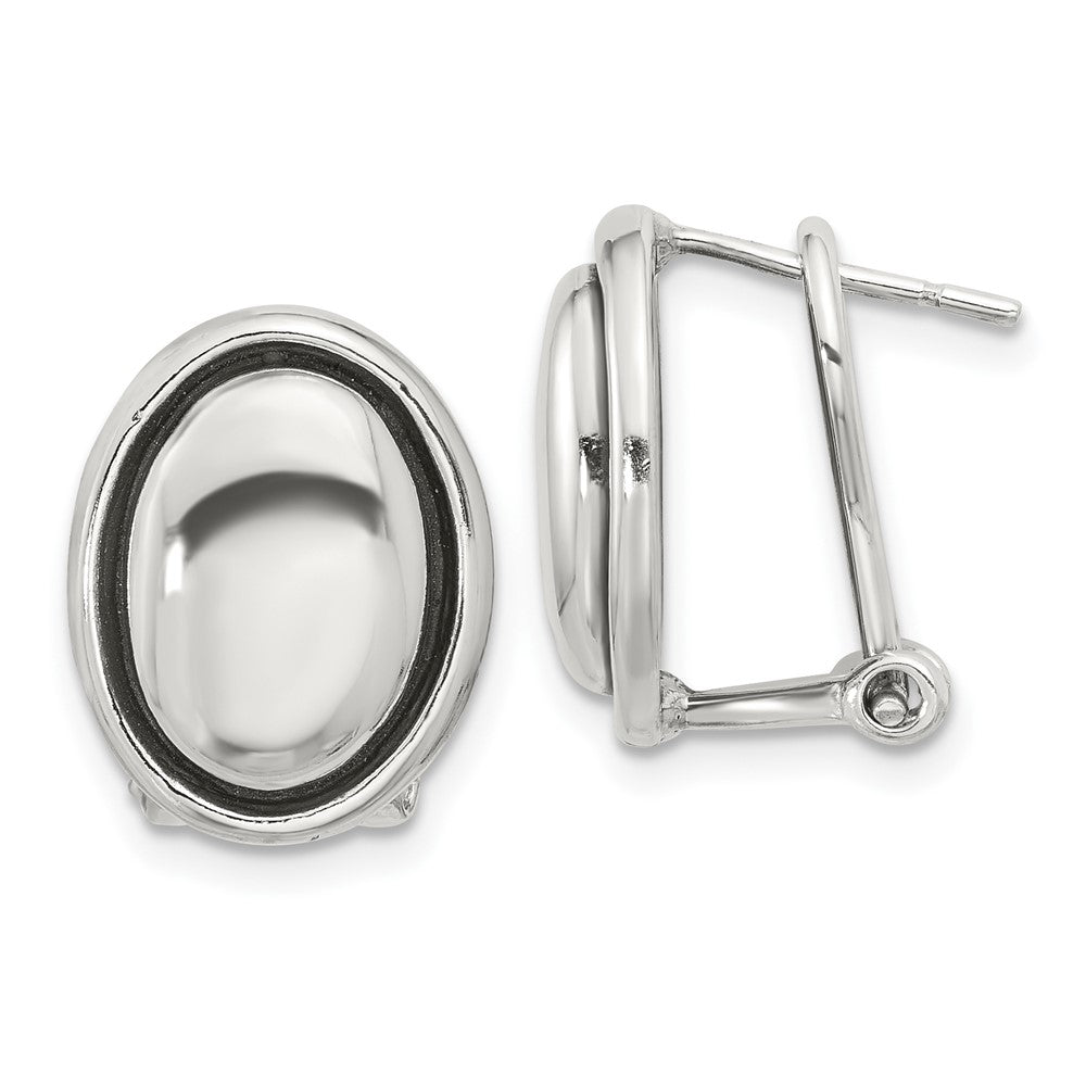 Sterlingsilber Poliert und Antikisiert Oval Omega Rückseite Ohrringe