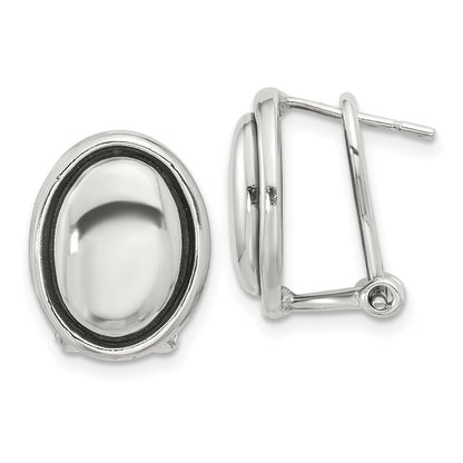 Sterlingsilber Poliert und Antikisiert Oval Omega Rückseite Ohrringe