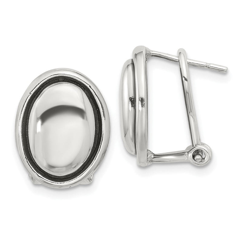 Sterlingsilber Poliert und Antikisiert Oval Omega Rückseite Ohrringe