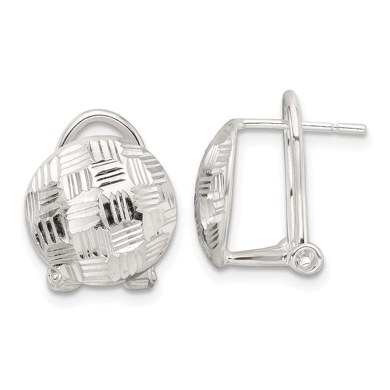 Sterlingsilber Poliert und Geflochten Diamantiert Kreis Omega Rückseite Ohrstecker