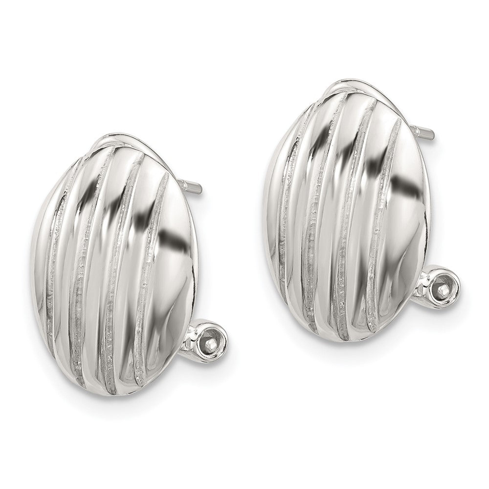 Sterlingsilber Poliert und Striped Texture Oval Omega Rückseite Ohrringe