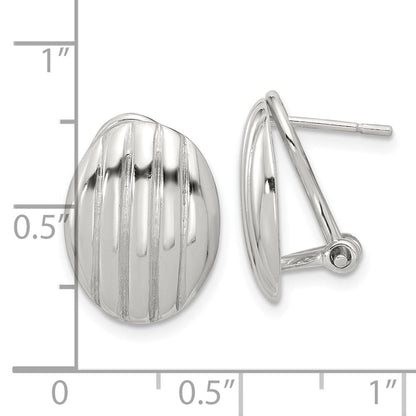 Sterlingsilber Poliert und Striped Texture Oval Omega Rückseite Ohrringe