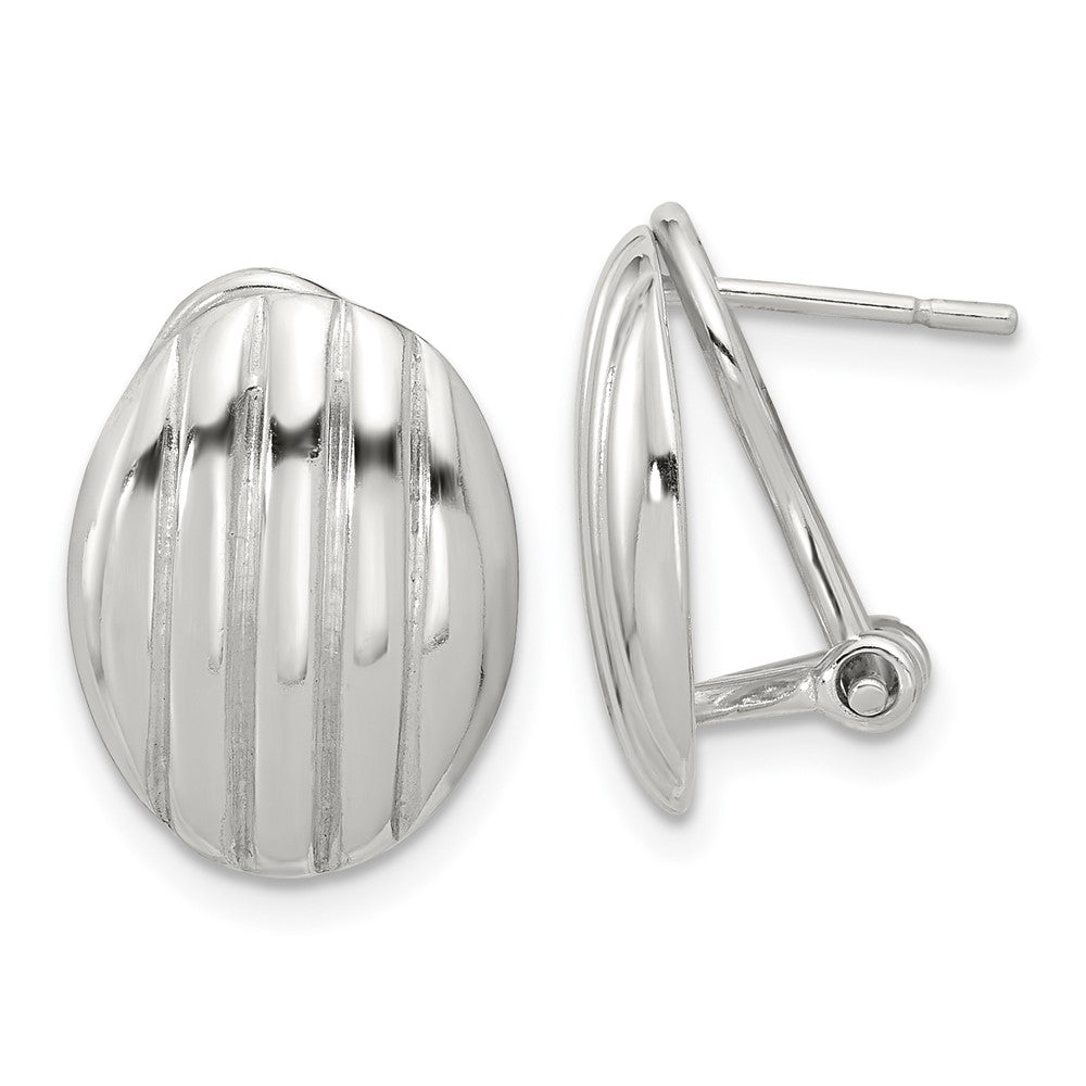 Sterlingsilber Poliert und Striped Texture Oval Omega Rückseite Ohrringe