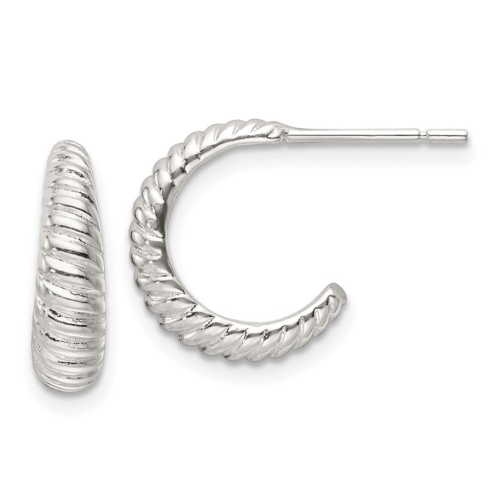 Sterlingsilber Poliert Gewellt J-hoop Ohrstecker