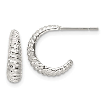 Sterlingsilber Poliert Gewellt J-hoop Ohrstecker