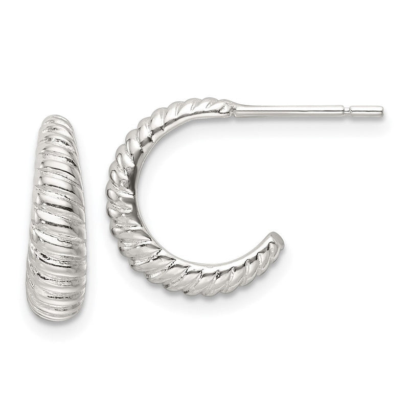 Sterlingsilber Poliert Gewellt J-hoop Ohrstecker