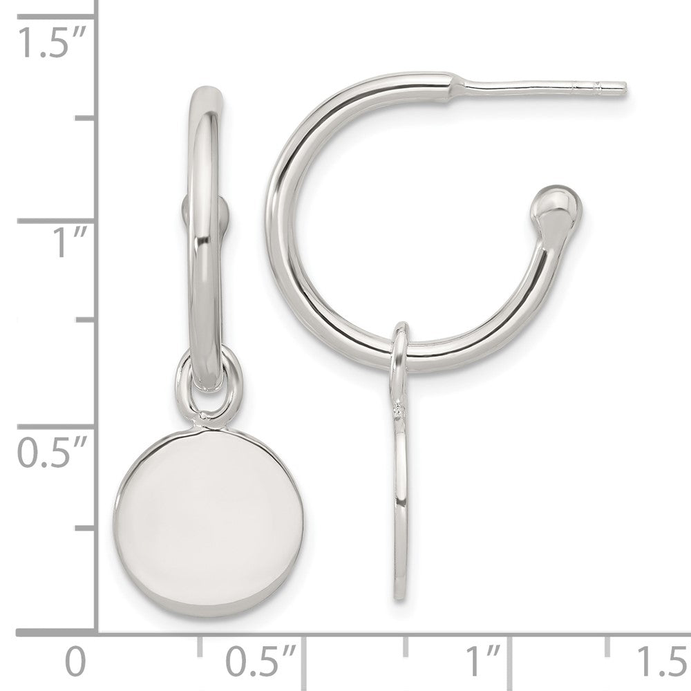 Sterlingsilber Poliert C-hoop Hängend Plättchen Ohrstecker