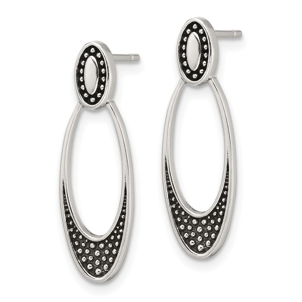 Sterlingsilber Poliert und Antikisiert Oval Ohrstecker