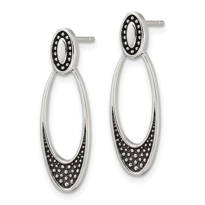 Sterlingsilber Poliert und Antikisiert Oval Ohrstecker