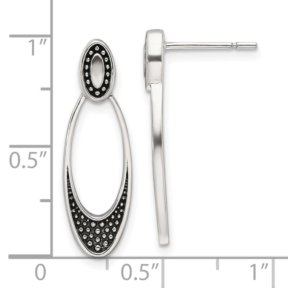 Sterlingsilber Poliert und Antikisiert Oval Ohrstecker
