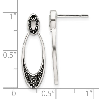 Sterlingsilber Poliert und Antikisiert Oval Ohrstecker