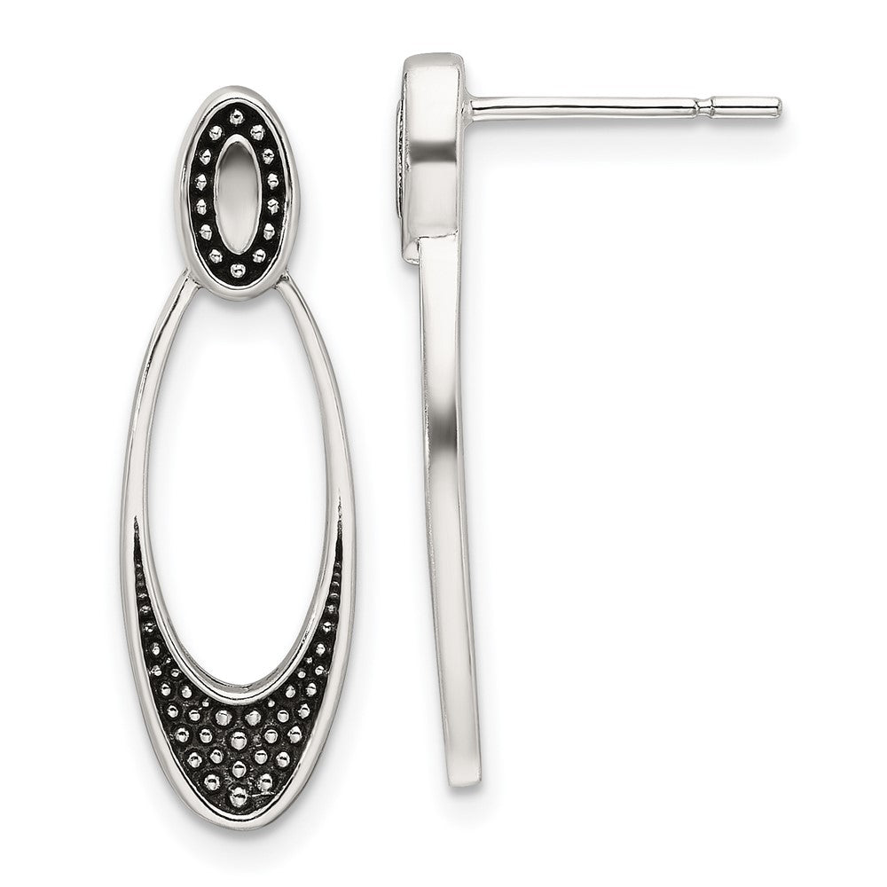 Sterlingsilber Poliert und Antikisiert Oval Ohrstecker
