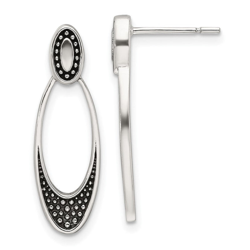Sterlingsilber Poliert und Antikisiert Oval Ohrstecker